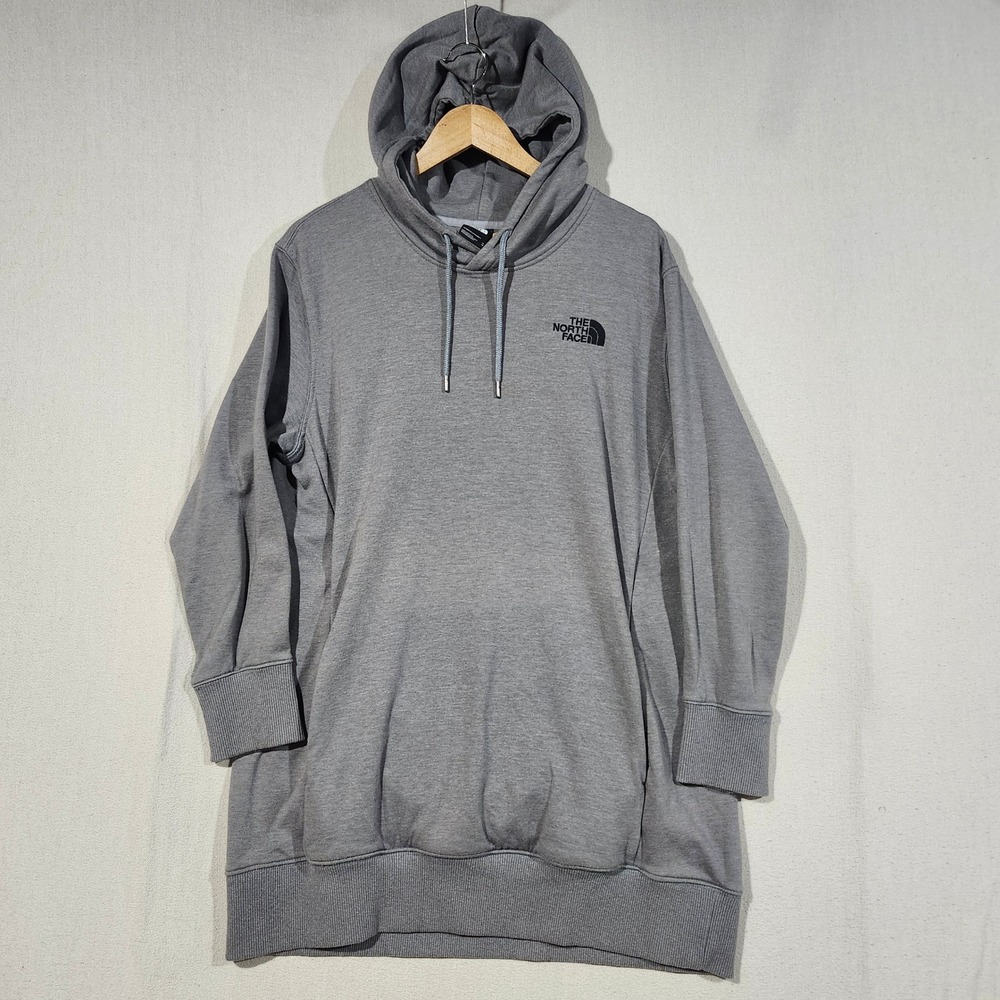 The North Face Womens XL Gray Longline Tunic Hoodie Sweatshirt Embroidered Logo